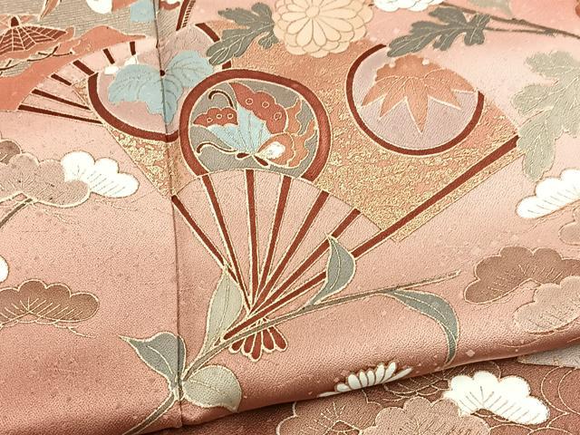 平和屋着物●訪問着 扇面吉祥花蝶文 暈し染め 金彩 正絹 逸品 BAAX9695yc