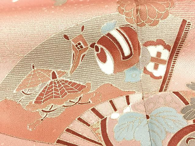 平和屋着物●訪問着 扇面吉祥花蝶文 暈し染め 金彩 正絹 逸品 BAAX9695yc