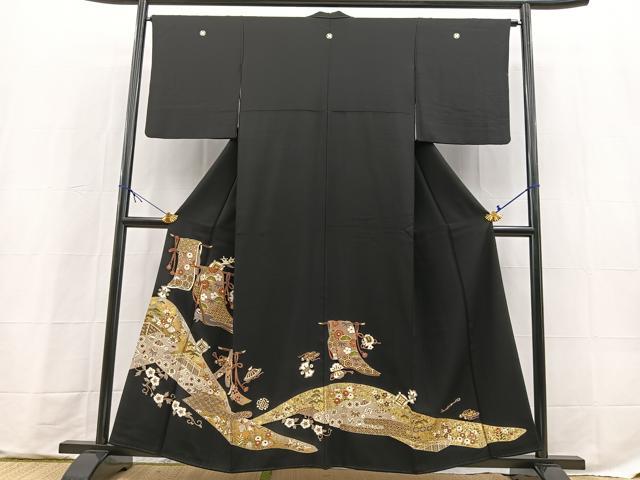 平和屋着物■豪華黒留袖 駒刺繍 吉祥花文 金銀彩 正絹 逸品 BAAX9711yc