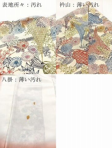 平和屋着物■上質な小紋 型染め 流水風景花文 鬼しぼ縮緬 正絹 逸品 BAAX9718yc