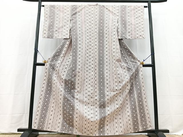 平和屋着物■上質な紬 麻の葉文様 正絹 逸品 BAAX9722yc