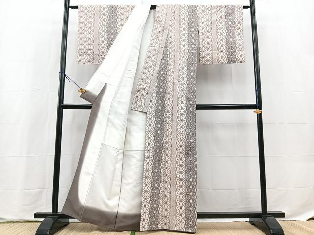 平和屋着物■上質な紬 麻の葉文様 正絹 逸品 BAAX9722yc