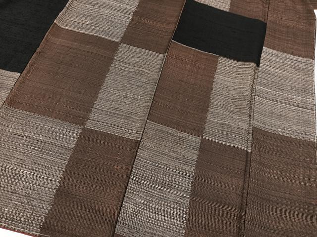 平和屋着物■上質な紬 変わり市松文様 正絹 逸品 BAAX9734yc