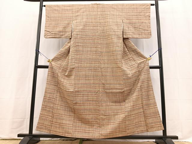 平和屋着物■上質な紬 格子柄 正絹 逸品 BAAX9741yc