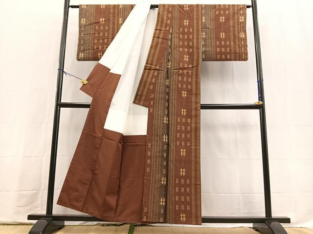 平和屋着物■上質な紬 井桁絣 正絹 逸品 BAAX9746yc