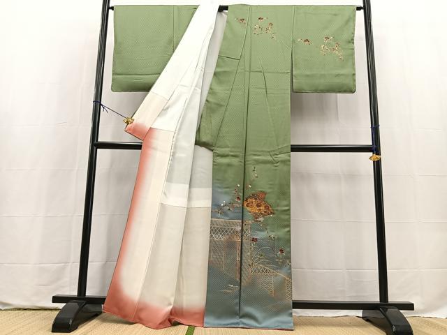 平和屋着物■訪問着 流水扇面花文 暈し染め 金彩 正絹 逸品 未使用 BAAX9761yc