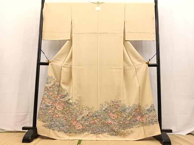 平和屋着物●豪華色留袖 寿光織 飛鶴花文 金糸 正絹 逸品 BAAX9765yc