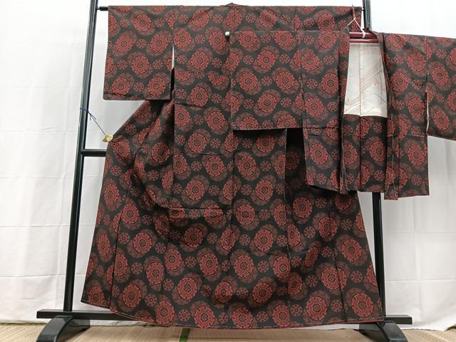 平和屋着物■本場村山大島紬 アンサンブル 雪輪花文 正絹 逸品 未使用 BAAX9766yc