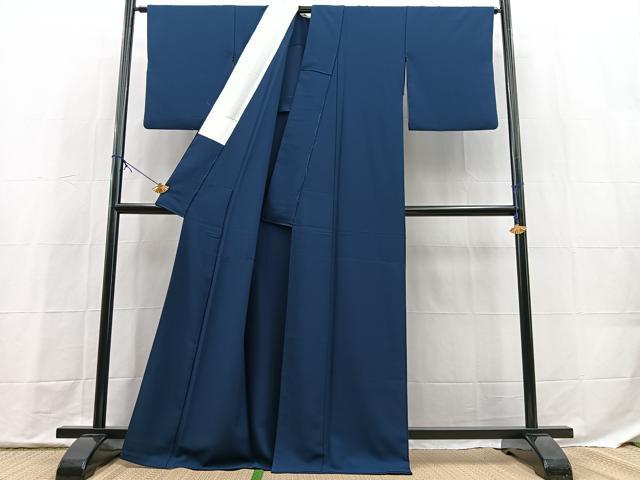 平和屋着物●色無地 胴抜き仕立て 濃藍色 洗える着物 BAAX9768yc
