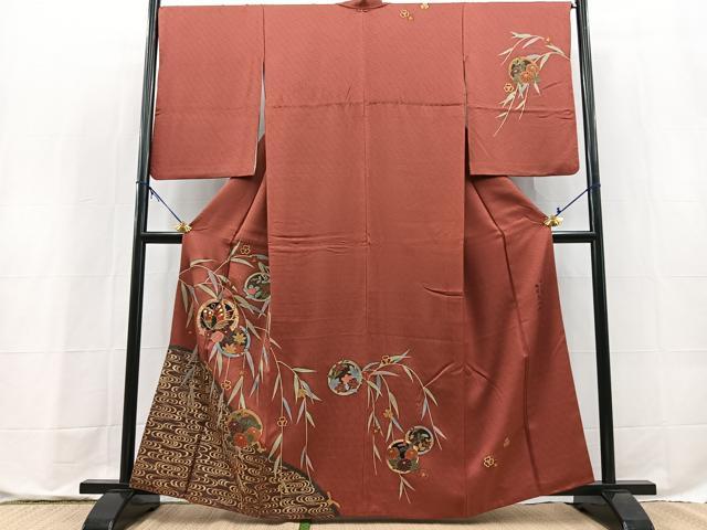 平和屋着物■訪問着 作家物 駒刺繍 流水花蝶丸文 金彩 正絹 逸品 BAAX9776yc