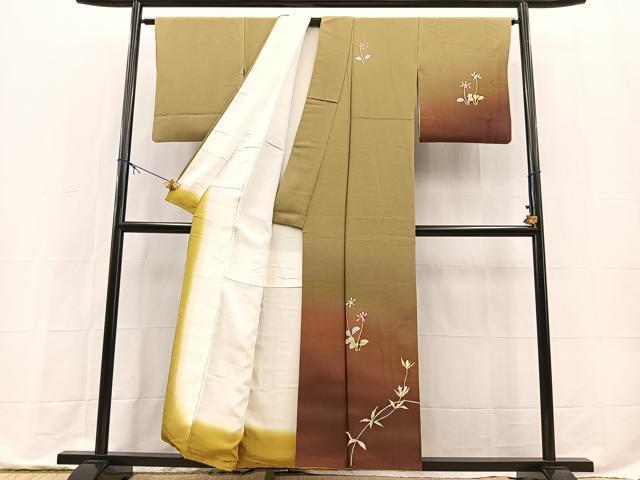 平和屋着物■訪問着 ろうけつ染め 草花文 暈し染め 草花文 正絹 逸品 BAAX9792yc