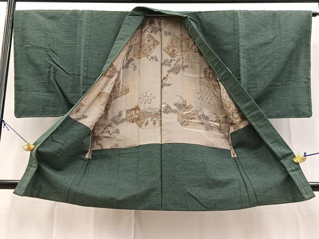 平和屋着物■男性 紬 アンサンブル 長羽織 霞文 正絹 逸品 BAAX9801yc