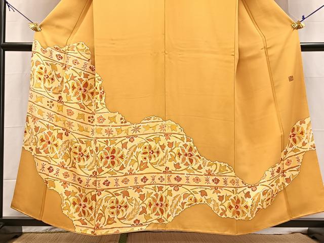 平和屋着物■訪問着 作家物 手描き 更紗花文 正絹 逸品 BAAX9814yc