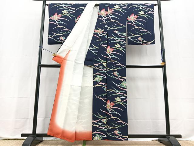 平和屋着物■上質な小紋 舞蝶芝草文 正絹 逸品 BAAX9818yc