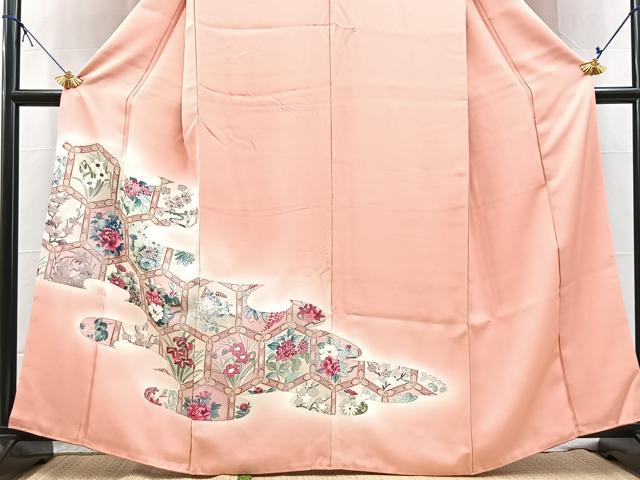 平和屋着物■訪問着 手描き 亀甲花文 暈し染め 銀彩 正絹 逸品 BAAX9823yc