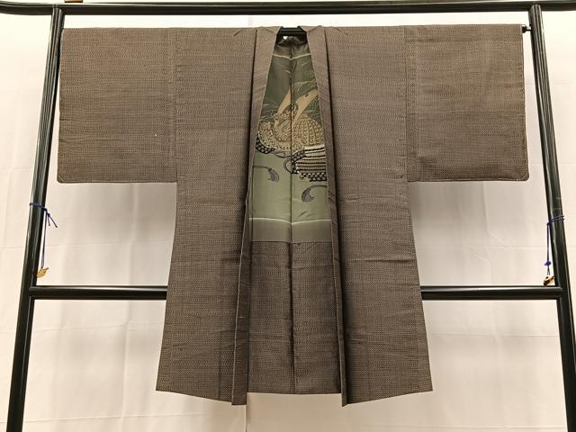 平和屋着物■男性 紬 アンサンブル 長羽織 幾何学文様 正絹 逸品 BAAX9831yc