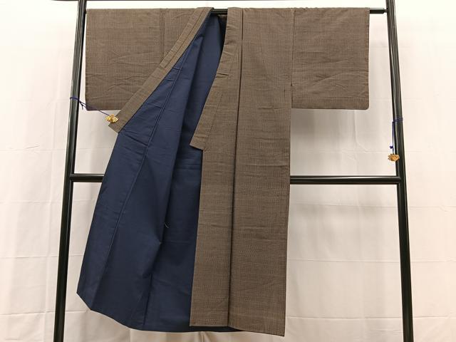 平和屋着物■男性 紬 アンサンブル 長羽織 幾何学文様 正絹 逸品 BAAX9831yc