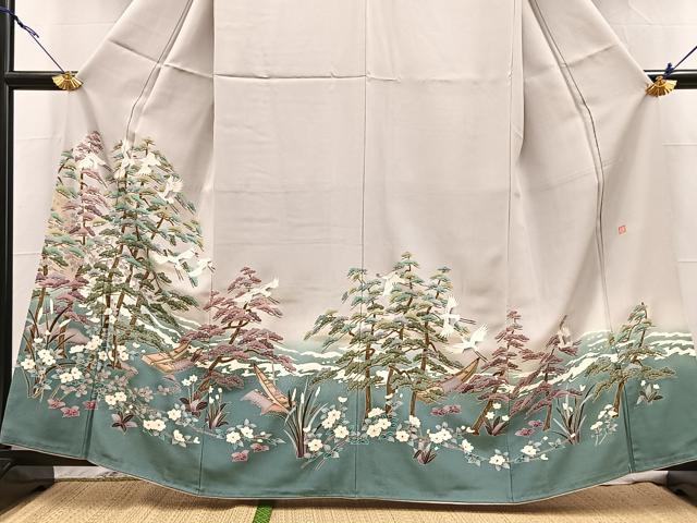 平和屋着物■豪華色留袖 友禅 作家物 飛鶴浜松文 正絹 逸品 BAAX9833yc