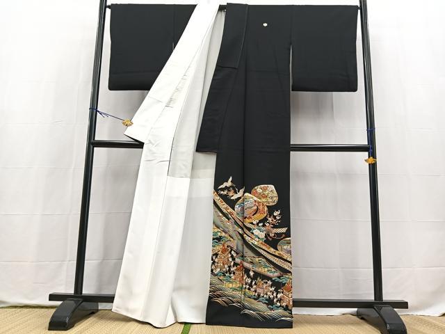 平和屋着物■豪華黒留袖 駒刺繍 飛鶴祇園祭文 金銀彩 正絹 逸品 BAAX9840yc