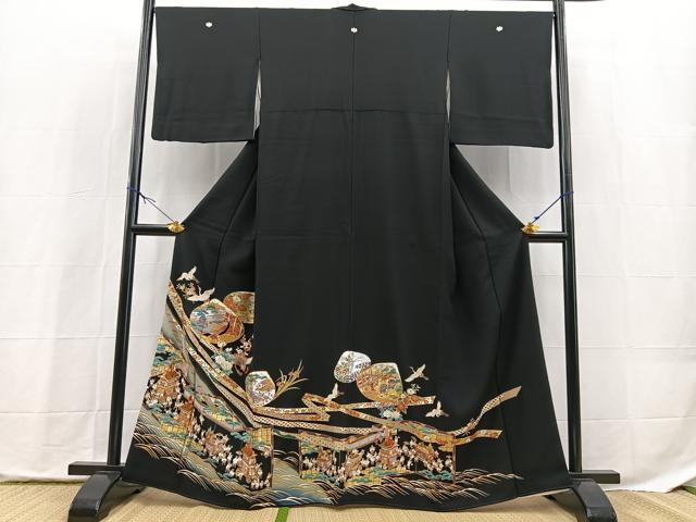 平和屋着物■豪華黒留袖 駒刺繍 飛鶴祇園祭文 金銀彩 正絹 逸品 BAAX9840yc