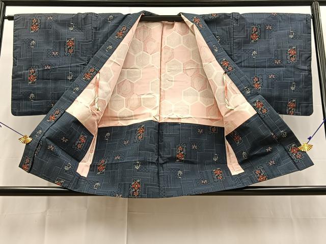 平和屋着物■本場村山大島紬 アンサンブル 幾何学花文 正絹 逸品 BAAX9841yc
