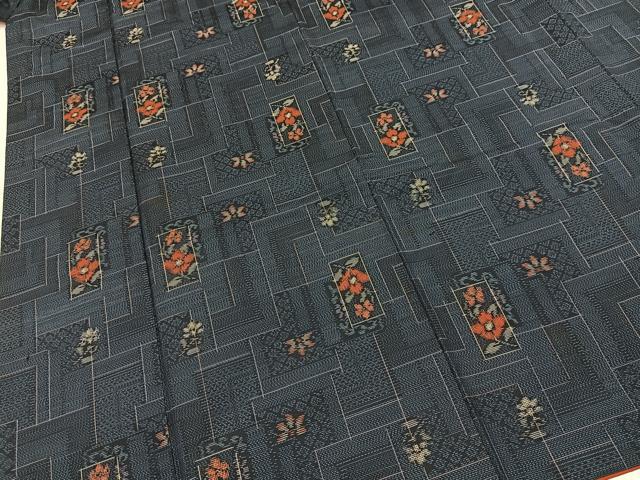 平和屋着物■本場村山大島紬 アンサンブル 幾何学花文 正絹 逸品 BAAX9841yc