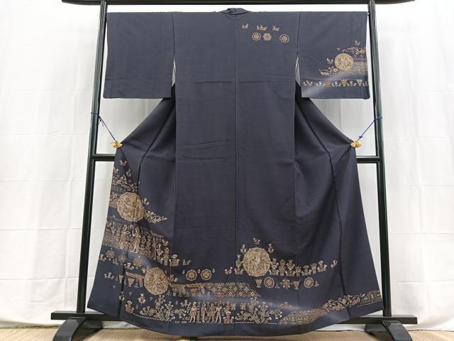 平和屋着物●訪問着 紬地 エジプト壁画文様 暈し染め 金彩 正絹 逸品 BAAX9848yc