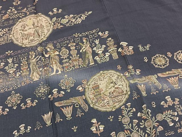 平和屋着物●訪問着 紬地 エジプト壁画文様 暈し染め 金彩 正絹 逸品 BAAX9848yc