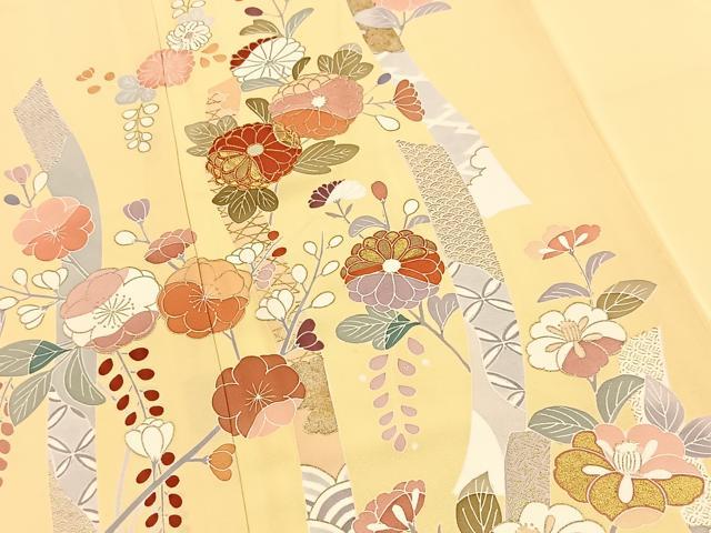 平和屋着物●創業460年・千總 訪問着 駒刺繍 短冊花文 金彩 三越扱い 正絹 逸品 BAAX9875yc