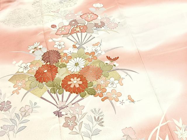 平和屋着物●訪問着 駒刺繍 扇面花文 暈し染め 金銀彩 三越扱い 正絹 逸品 BAAX9878yc