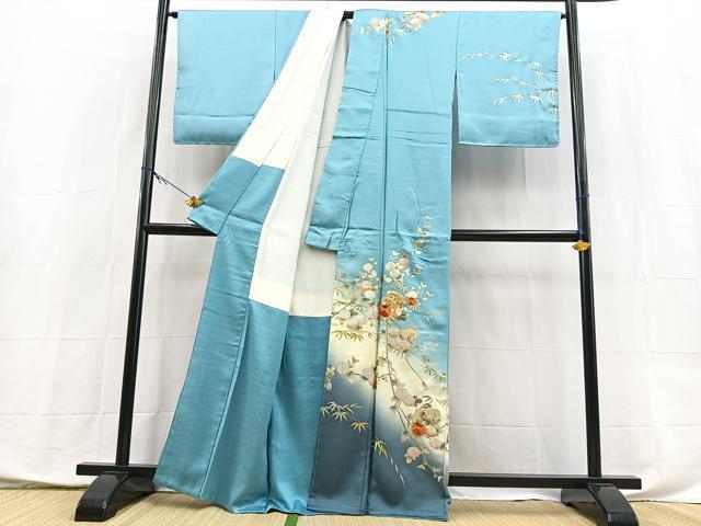 平和屋着物●訪問着 刺繍 鏡裏花文 暈し染め 金銀彩 正絹 逸品 未使用 BAAX9881yc