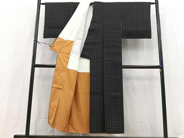平和屋着物■上質な紬 絣文様 黒地 正絹 逸品 BAAX9883yc