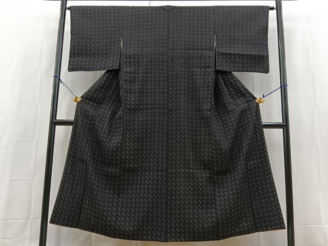 平和屋着物■上質な紬 絣文様 黒地 正絹 逸品 BAAX9883yc