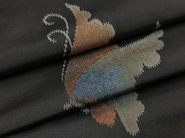 平和屋着物●上質な紬 舞蝶文 黒地 正絹 逸品 未使用 BAAX9888yc
