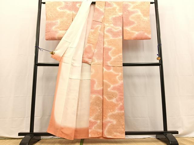 平和屋着物■上質な小紋 亀甲更紗地紋 暈し染め 正絹 逸品 BAAX9898yc