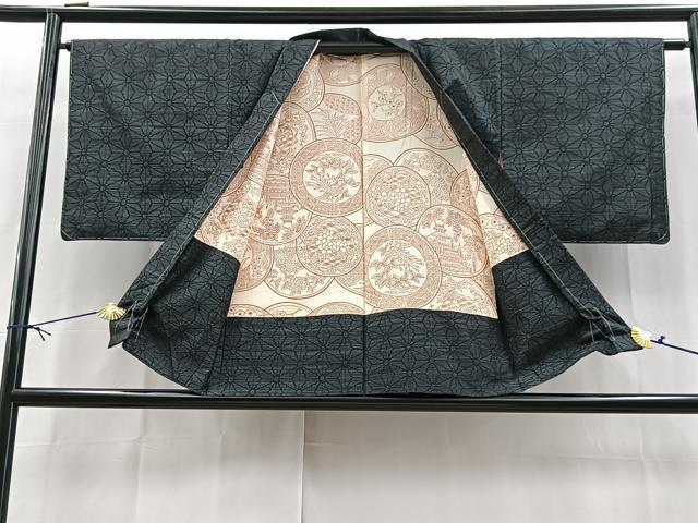平和屋着物■本場大島紬 アンサンブル 麻の葉文様 正絹 逸品 未使用 BAAX9902yc