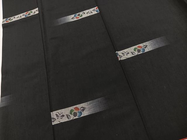 平和屋着物■上質な紬 横段花蝶文 黒地 まるやま扱い 正絹 逸品 BAAX9905yc