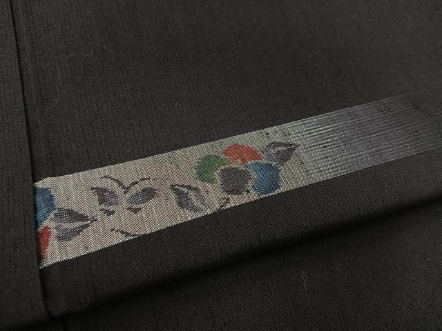 平和屋着物■上質な紬 横段花蝶文 黒地 まるやま扱い 正絹 逸品 BAAX9905yc