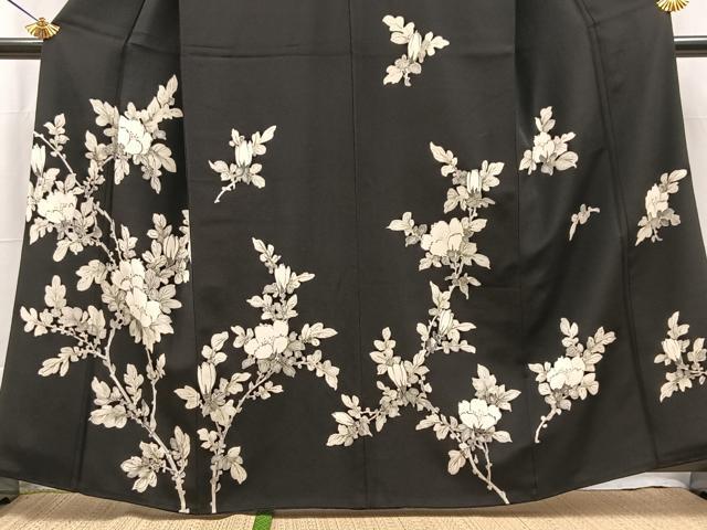 平和屋着物●極上 工芸染織 宮下 訪問着 手描き 草花文 黒地 金彩 正絹 逸品 BAAX9928yc