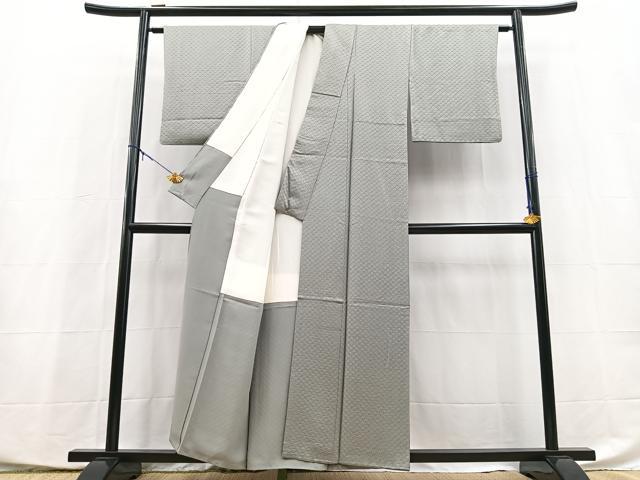平和屋着物■上質な色無地 幾何学地紋 桔梗鼠色 正絹 逸品 BAAX9934yc