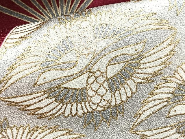 平和屋着物■豪華振袖 駒刺繍 双鶴扇面花文 暈し染め 金彩 正絹 逸品 BAAX9966yc
