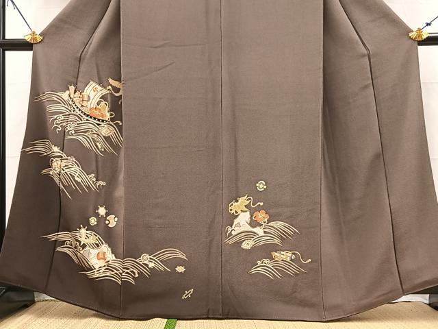 平和屋着物●訪問着 駒刺繍 飛鶴宝尽くし文 暈し染め 金彩 鬼しぼ縮緬 正絹 逸品 BAAX9988yc