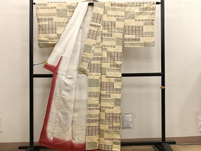 平和屋着物■上質な紬 幾何学文様 正絹 逸品 BAAY0006mz