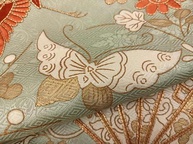平和屋着物●訪問着 駒刺繍 飛鶴舞蝶花文 金彩 正絹 逸品 BAAY0007mz