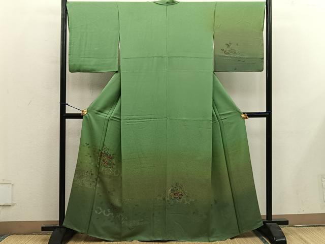 平和屋着物●訪問着 寿光織 鼓花文 暈し染め 金糸 正絹 逸品 BAAY0037mz
