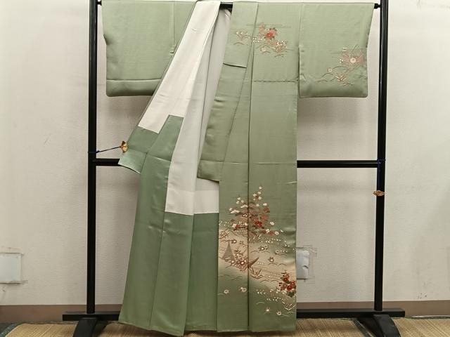 平和屋着物●訪問着 駒刺繍 風景花文 暈し染め 金彩 正絹 逸品 BAAY0038mz