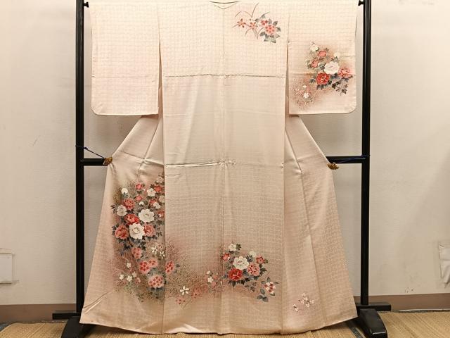 平和屋着物■訪問着 牡丹花文 暈し染め 金銀彩 正絹 逸品 BAAY0040mz