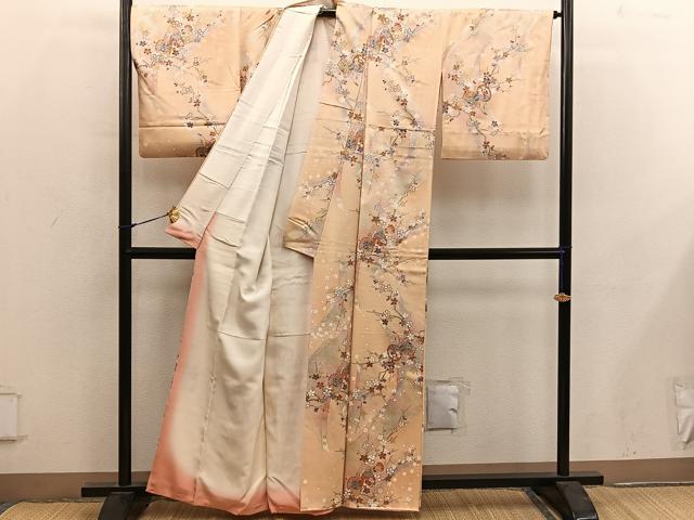 平和屋着物■上質な小紋 鼓舞蝶花文 暈し染め 金銀彩 正絹 逸品 BAAY0042mz