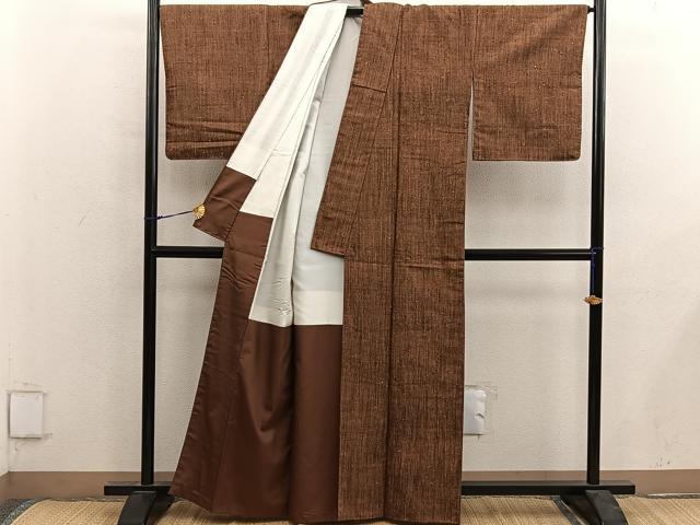 平和屋着物■上質な紬 灰茶色 正絹 逸品 BAAY0050mz