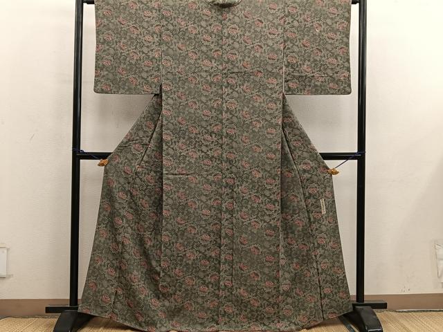 平和屋着物■上質な小紋 作家物 草木染 更紗花唐草文 正絹 逸品 BAAY0052mz